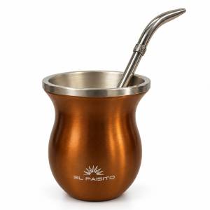 Mate tipo Camionero acero inoxidable Cobre con Bombilla