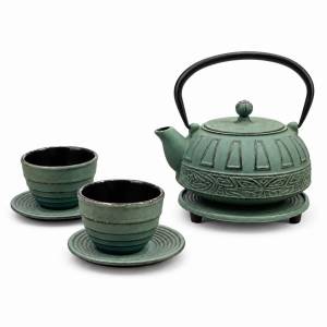 Set Tetera de Hierro 800ml, vasos y salvamanteles Verde