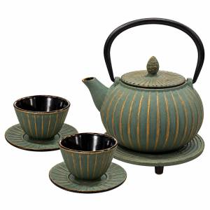 Set Tetera de Hierro 850ml, vasos y salvamanteles Verde